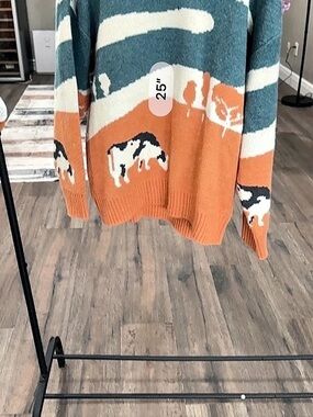 Aelfric Eden Abstract Horse Graphic Sweater in Blue & Orange XL